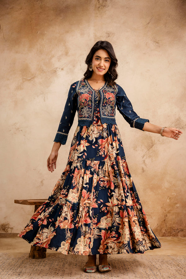 Floral Dress with Embroidered Jacket