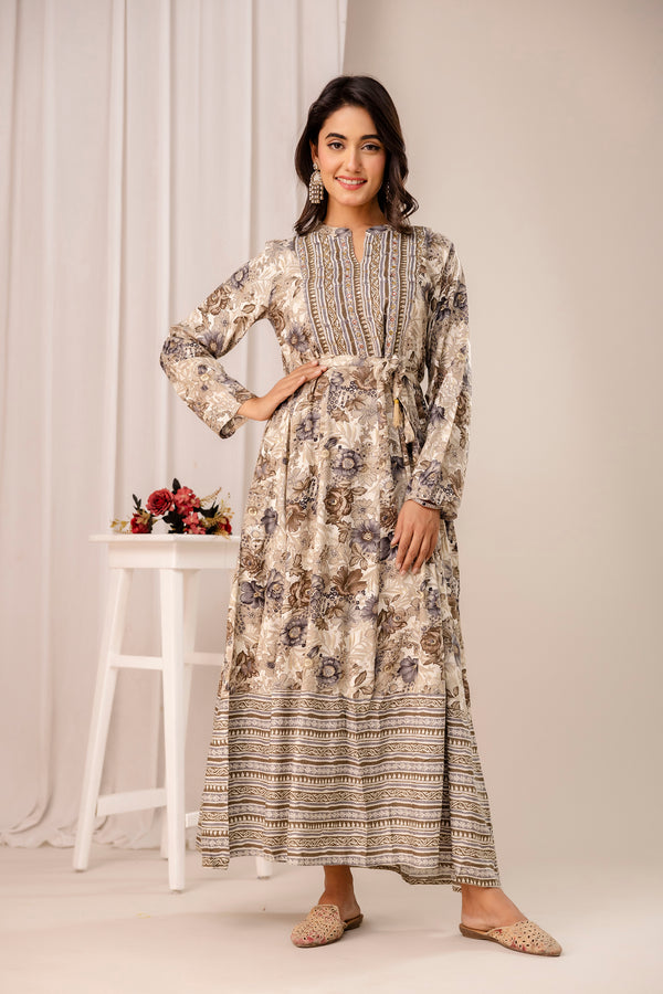 Elegant Black & Cream Floral Dress