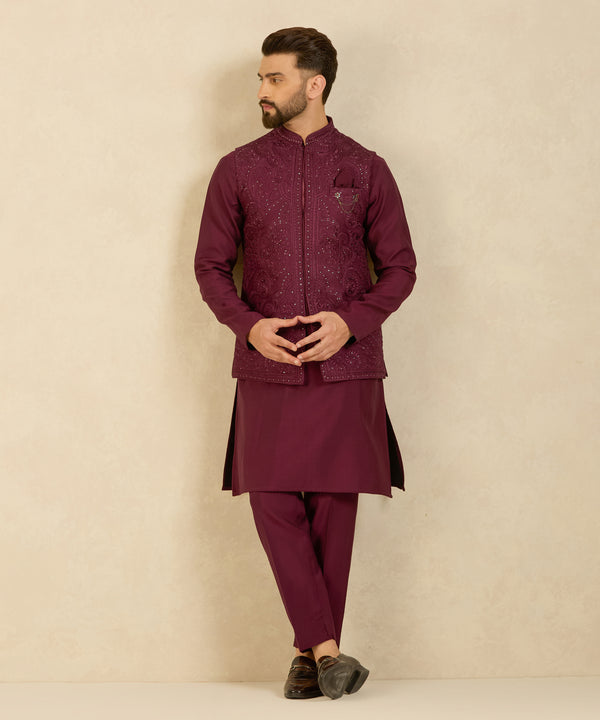 Burgundy Embroidered Indo-Western Kurta Set
