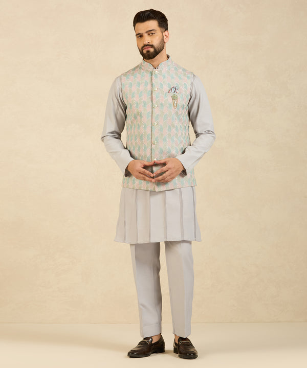 Pastel Wave Embroidered Grey Indo-Western Kurta Set