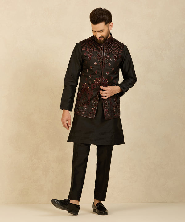 Black Embroidered Indo-Western Kurta Set