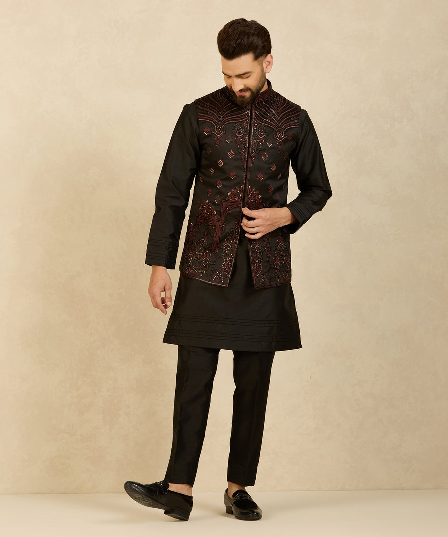 Black Embroidered Indo-Western Kurta Set