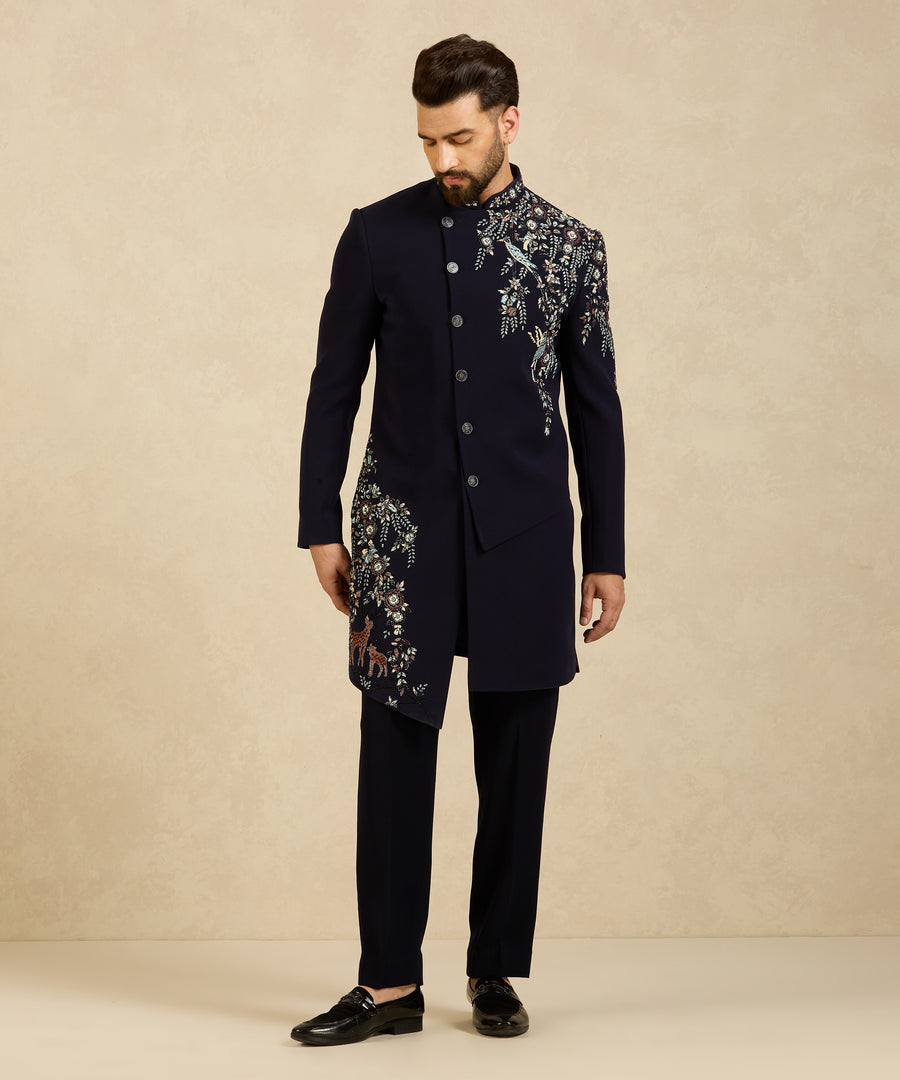 Navy Blue  Hand Embroidered Indo-Western Set