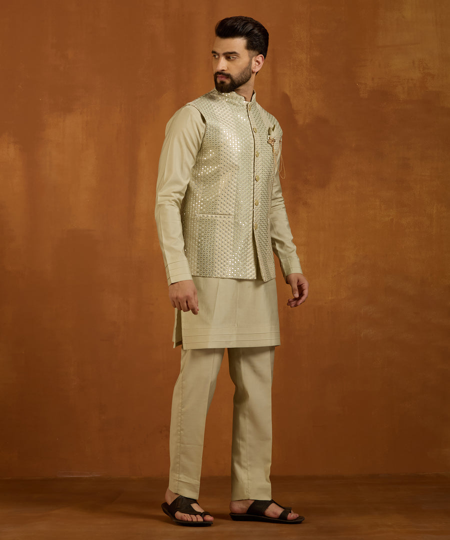 Olive Gold Mirror Work Indo-Western Kurta Set