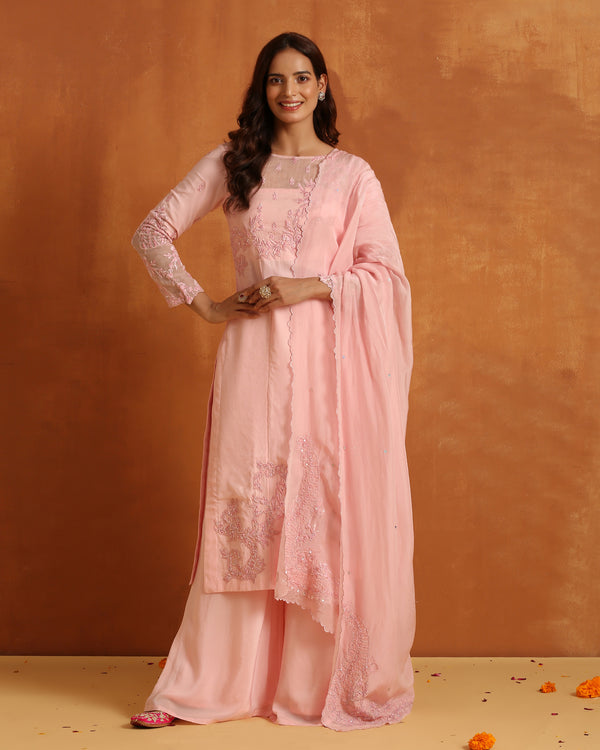 Soft Blush Pink Embroidered Pakistani Suit with Flowing Dupatta