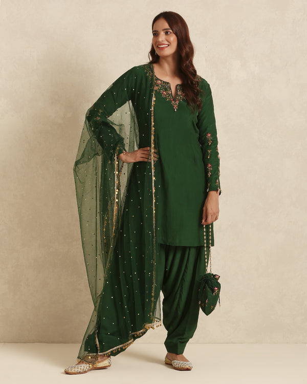 Emerald Green Embroidered Pakistani Suit with Sitara Dupatta
